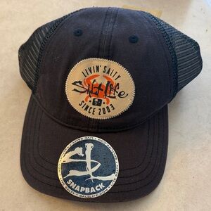 Salt Life Black Mesh Snapback Hat with Tan Patch and Orange Logo